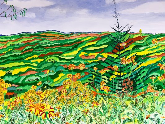 Detail, Dancing Rock Preserve Through the Marigolds